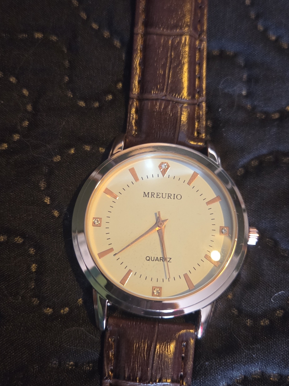 MREURIO Brown Leather Strap Quartz Watch